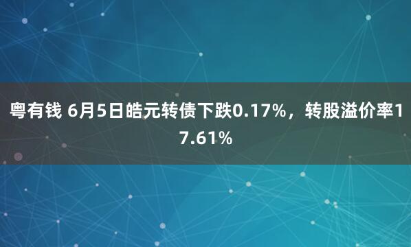 粤有钱 6月5日皓元转债下跌0.17%，转股溢价率17.61%
