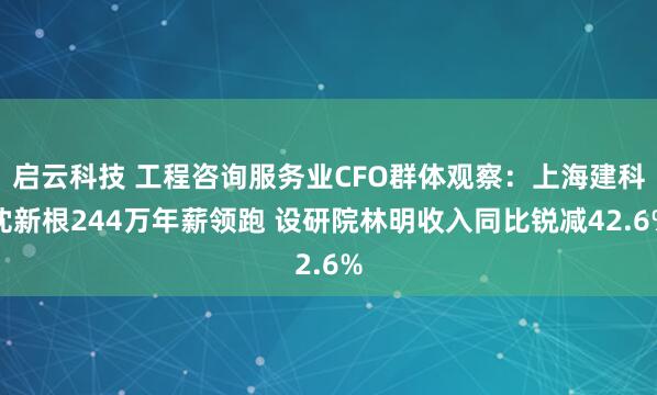 启云科技 工程咨询服务业CFO群体观察：上海建科沈新根244万年薪领跑 设研院林明收入同比锐减42.6%
